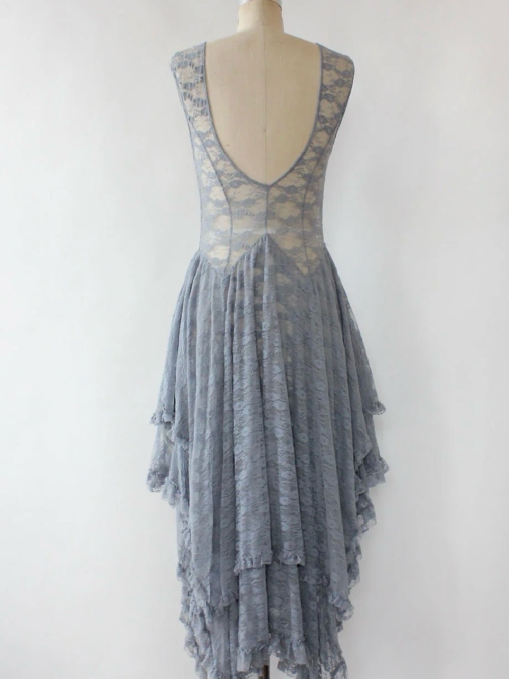 Lace Overlay Handkerchief Hem Dress - grey - Picture 2 of 4